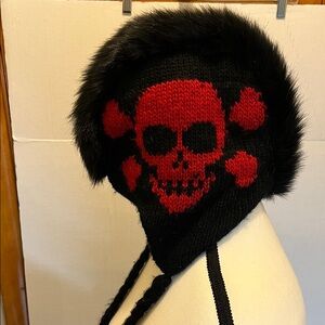 Pandahats Black and Red Skull Knit Hat with Ear Flaps